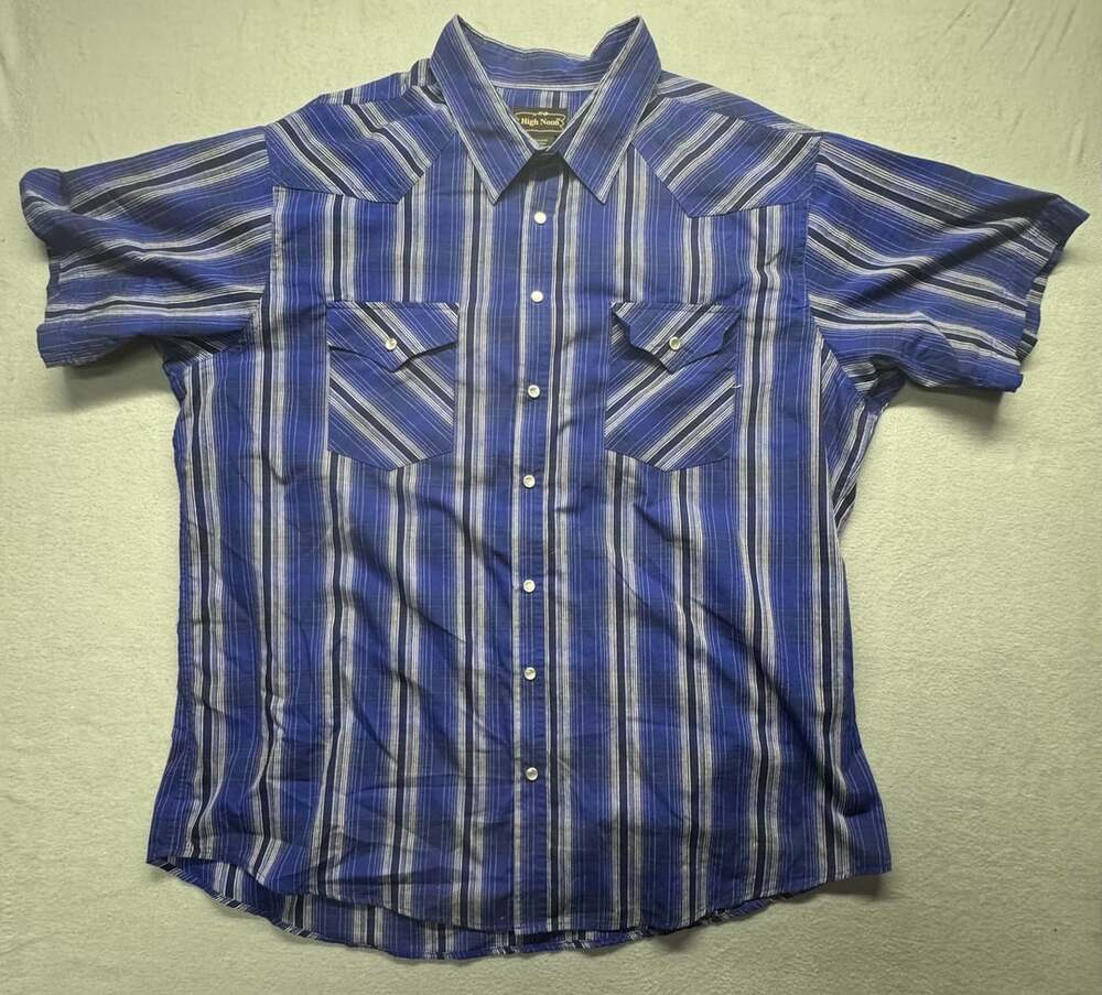 High Noon Western Shirt Blue Striped Short Sleeve Pearl Snap